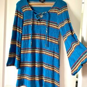 LAST CHANCE BeBop Bright Turquoise Striped Lace-Up Dress